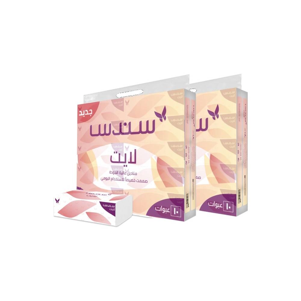 سندس لايت مناديل وجه 10 عبوات * 180 منديل مزدوج