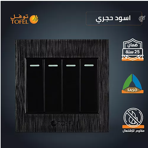 فيش ثلاثي مع مفتاح 13 امبير لون اسود حجري توفل