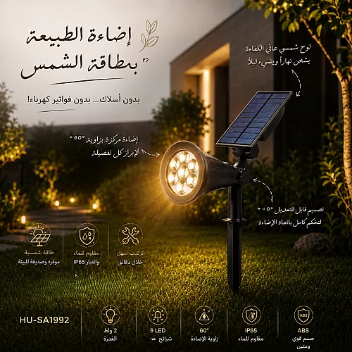 فانوس غرس حديقة ارضي لون الانارة اصفر تعمل بالطاقة شمسية اسود طول 70 سم