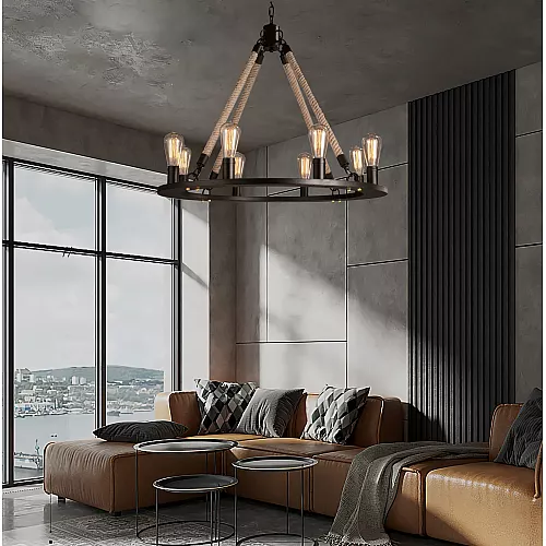 علاقي مودرن حبال ريفي اسود سداسي E27*6L