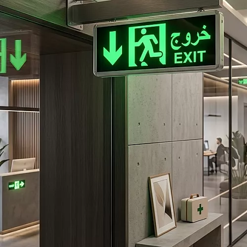 لوحة مخرج طوارئ ( خروج / EXIT ) مضيئة LED | اتجاهين (عربي/إنجليزي)