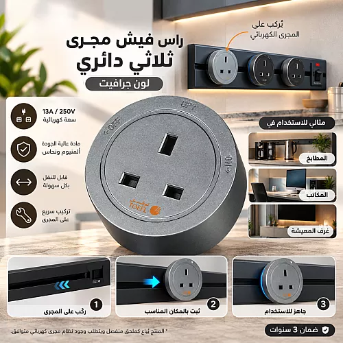 راس فيش مجرى دائري اسود USB مع TYPE-C توفل