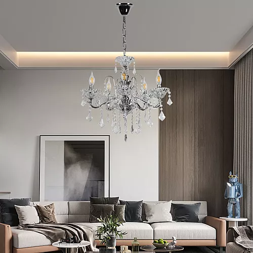 نجف مودرن شمعدان فضي مع شفاف E14*5