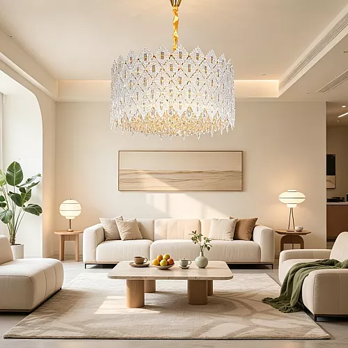نجف مودرن كريستال حلقات E14*49 ذهبي مقاس 100*35 سم