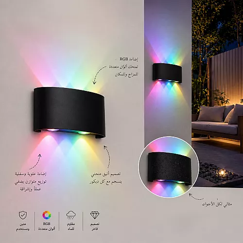 جداري بوابة خارجي اسود + شفاف لون الانارة اصفر 8 عيون 12 واط LED المينيوم