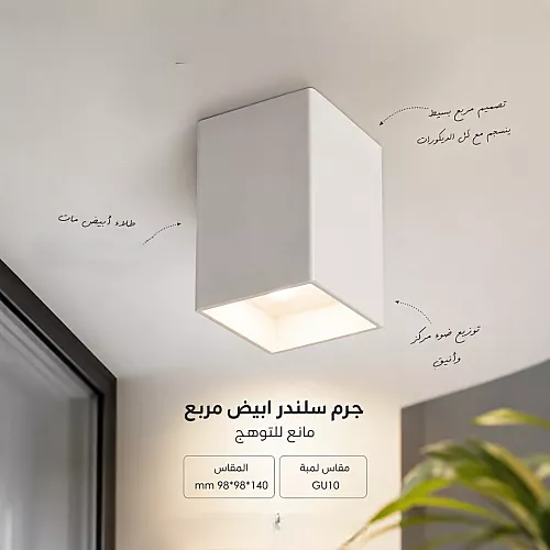 جرم كشاف سلندر أبيض معدن مع إطار داخلي أسود GU10