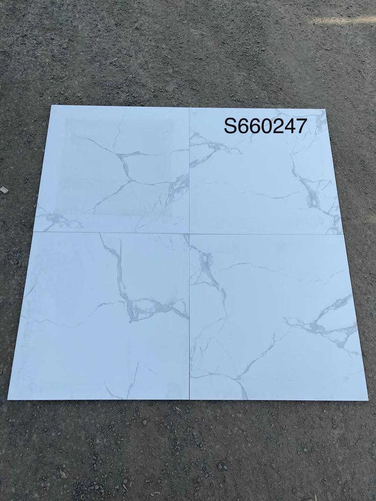 660247 | سيراميك لامع بمظهر رخامي أبيض بعروق 60×60 سعودي