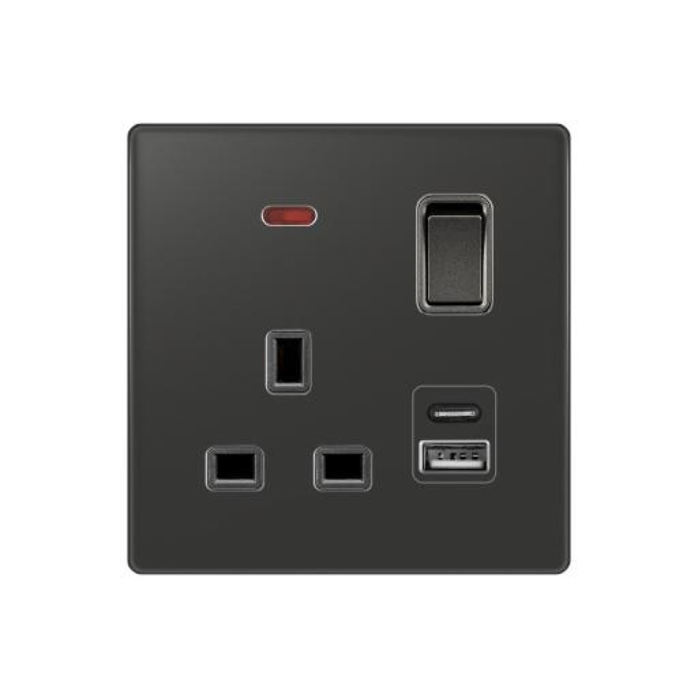 فيش 13 امبير اسود بمفتاح ولمبه  مع شاحن type c +USB
