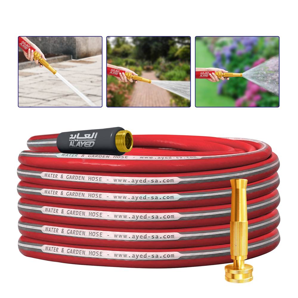 لي ماء وحدائق  - أحمر بخط رصاصي - 50 متر - 1/2 بوصة