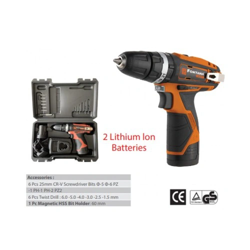 دريل لاسلكي مع مطرقة FONTANA 12V بطاريتان
