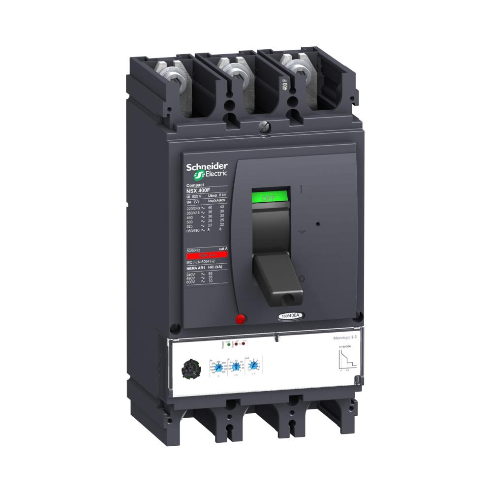 قاطع رئيسي ثلاثي القطب من شنايدر - 3 بول - 400 امبير - NSX400N, 50kA/415VAC, MicroLogic 2.3 - LV432693