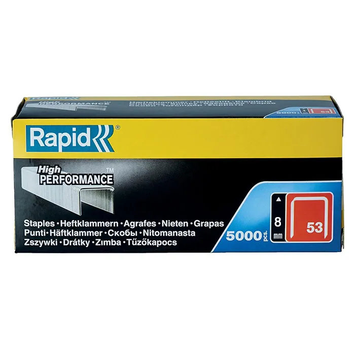 Rapid Staple Gun Staples (Fine Wire), Leg Length 8 mm, No.53, 5000 Pieces, Galvanized 11857050