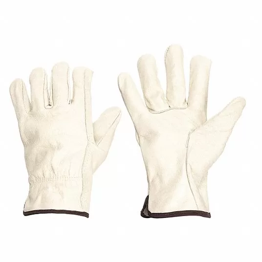 Condor Leather Gloves, S ( 7 ), Cowhide, Std, Glove, Full Finger, Shirred Slip-On Cuff, White 3ZL52