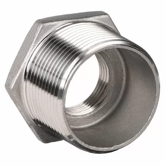 Grainger Approved Hex Bushing: 316 Stainless Steel, 2Inch x 1 1/2Inch Fitting Pipe Size, Male NPT x Female NPT, Overall Length 35.5 mm 6JL12