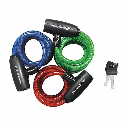 Master Lock Fixed Length Cable Locks, 6 ft Cable Length, Braided Steel, 5/16 in Cable Diameter, PK 3 8127TRI