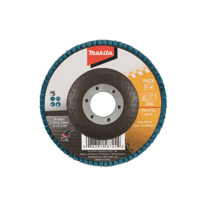 ماكيتا ديسك صنفرة شرايح، 115×22.23 ملم، للحديد والاستانلس ستيل درجة الخشونة Z80 D-74201