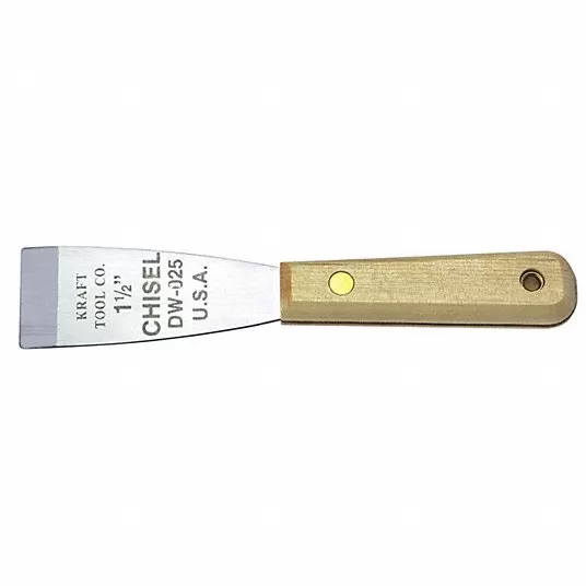 Kraft Tool Stiff Scraper, 1 1/2 inch, Stainless Steel Blade, Pickled Wood DW025