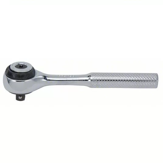Proto Hand Ratchet, Round, Reversing, 4 1/2 inch Overall Length, Chrome, 5° Min Arc Swing J4752F