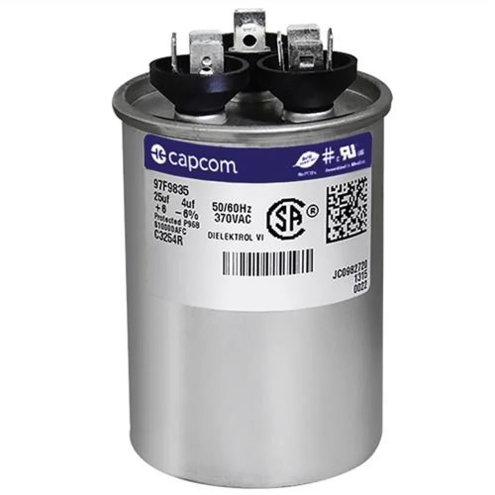 #04396A رن كباستر 15 يواف زايد 4 يواف 370 فاك مدور / RUN CAPACITOR 15+4UF 370 VAC ROUND 483127 USA