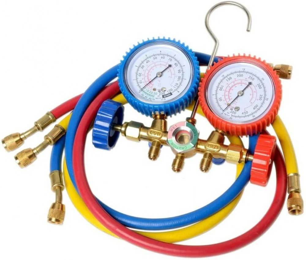 #11101W   ساعة تعبئة فريون تايوان / MANIFOLD GAGE SET CHINA WITH 3 HOSES 36" LONG