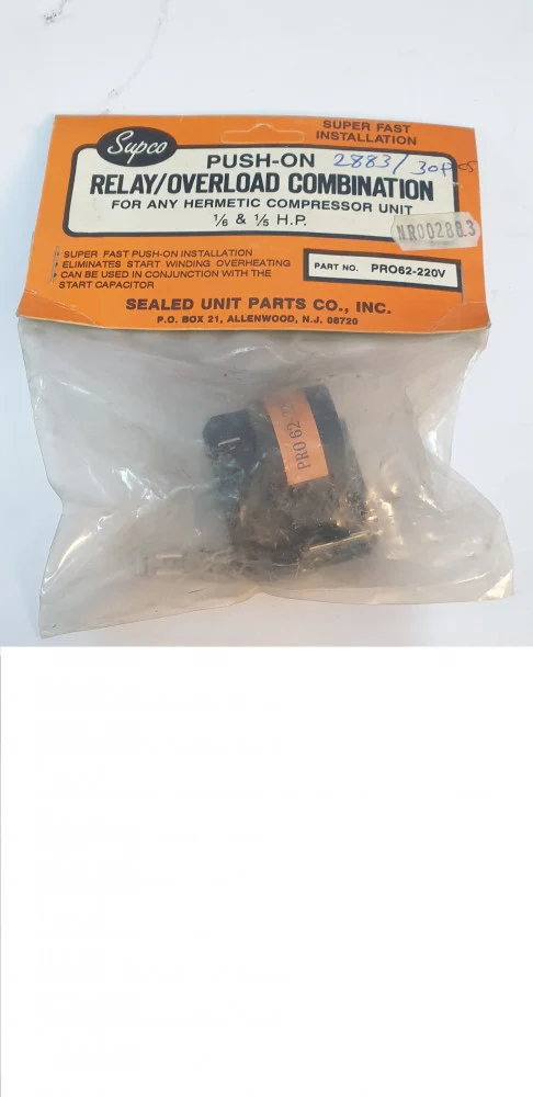 #02883A ريلي مع اوفرلود ثلاجة عام /RELAY OVERLOAD PRO62 1/6 1/5 HP 220V SUPCO