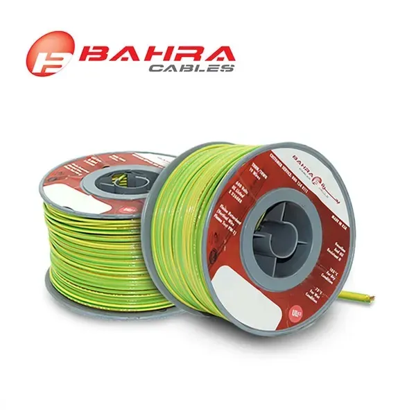 بحرة - سلك كهربائي نحاس - المواصفات الأمريكية - THHN - مقاس 6 AWG - أخضر/أصفر - 600 فولت - 152.44 متر