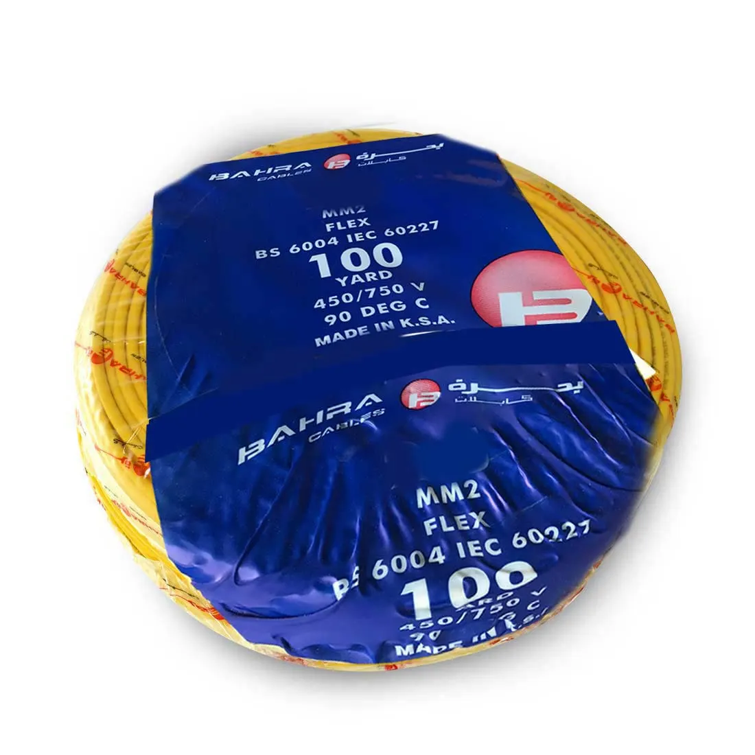 بحرة - سلك كهربائي نحاس مرن - المواصفات البريطانية - NYA - مقاس 10 مم - أصفر - 450/750 فولت - 91.44 متر