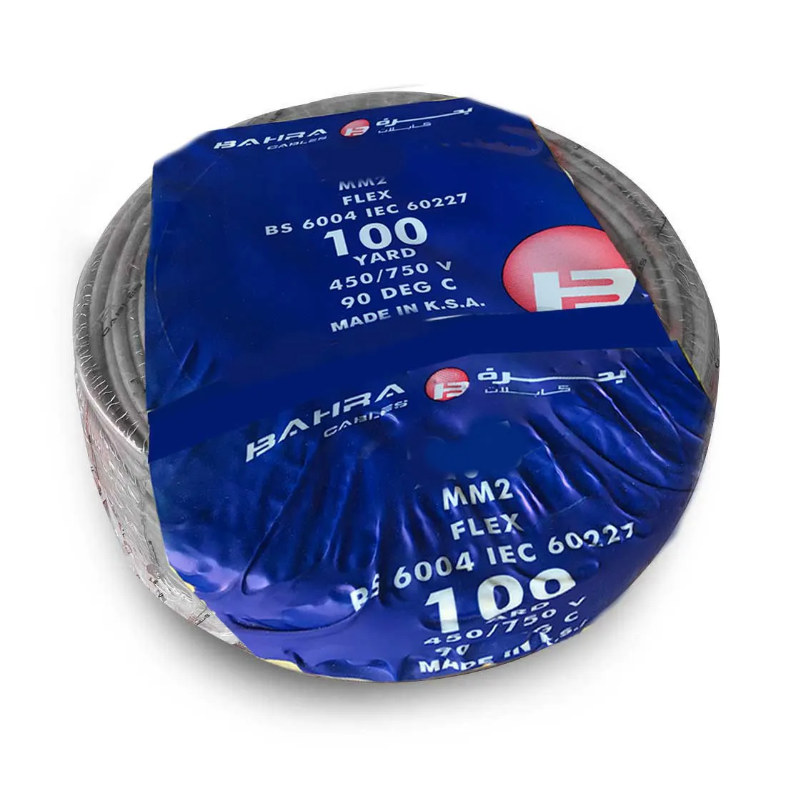 بحرة - سلك كهربائي نحاس مرن - المواصفات البريطانية - NYA - مقاس 4 مم - رمادي - 450/750 فولت - 91.44 متر