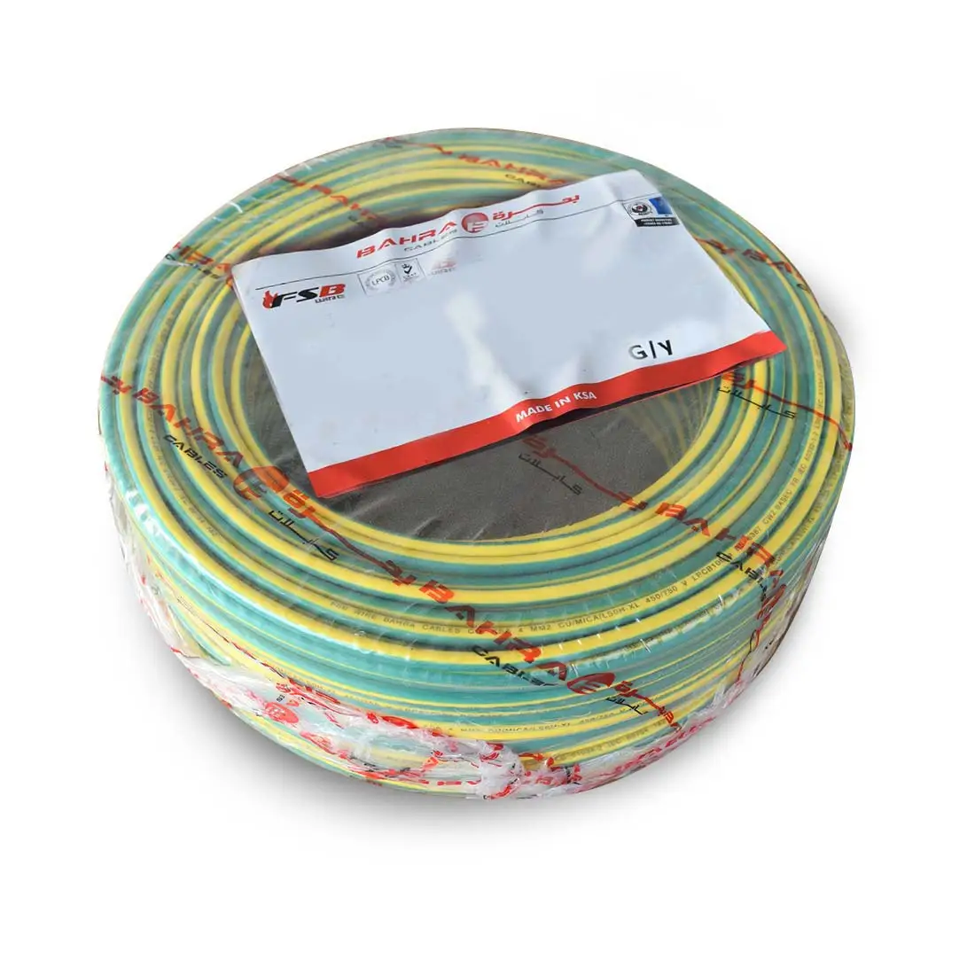 بحرة - سلك كهربائي نحاس - MICA LS0H - المواصفات البريطانية - NYA - مقاس 6 مم - أخضر/أصفر - 450/750 فولت - 91.44 متر