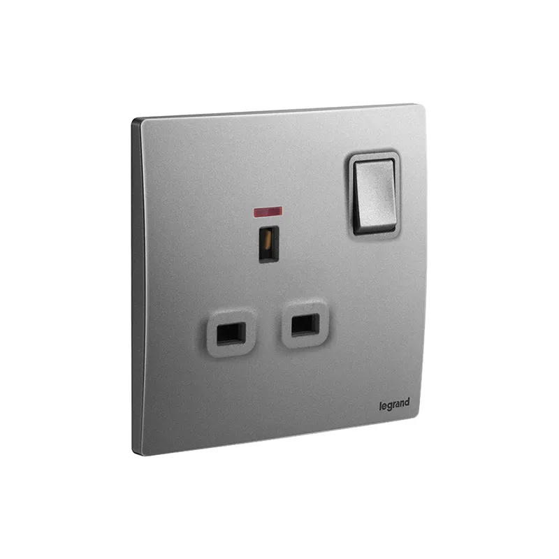 ليجراند - مخرج مأخذ مزدوج القطب Mallia Senses، BS، مفرد، 13A، 250V، مع LED، Dark Silver
