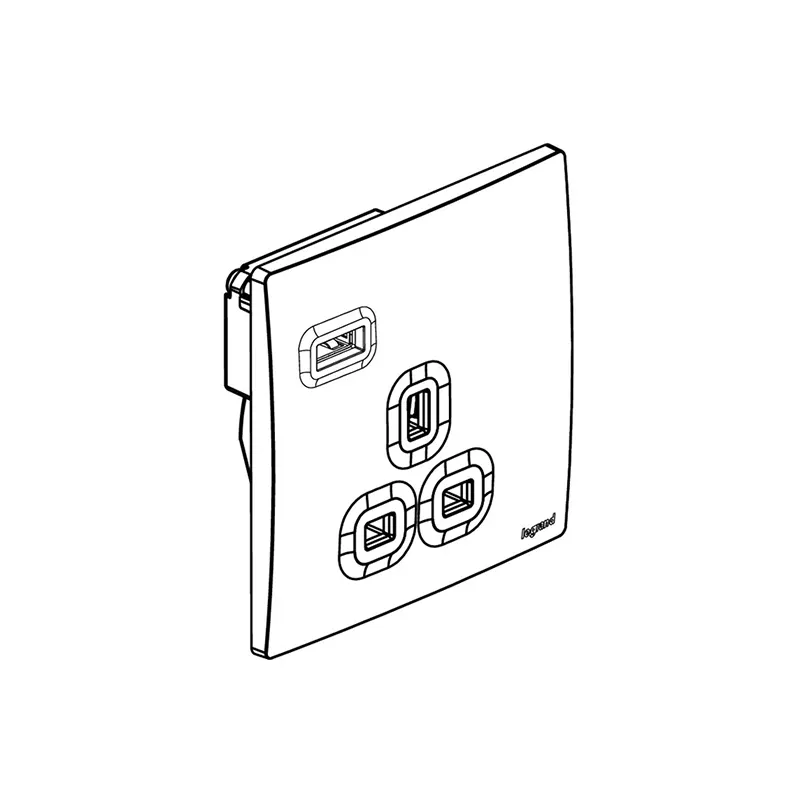 ليجراند - مقبس فردي Mallia Senses، BS، غير مزود بالطاقة، 13A 250V، مفرد، مع شاحن USB-A، Champagne