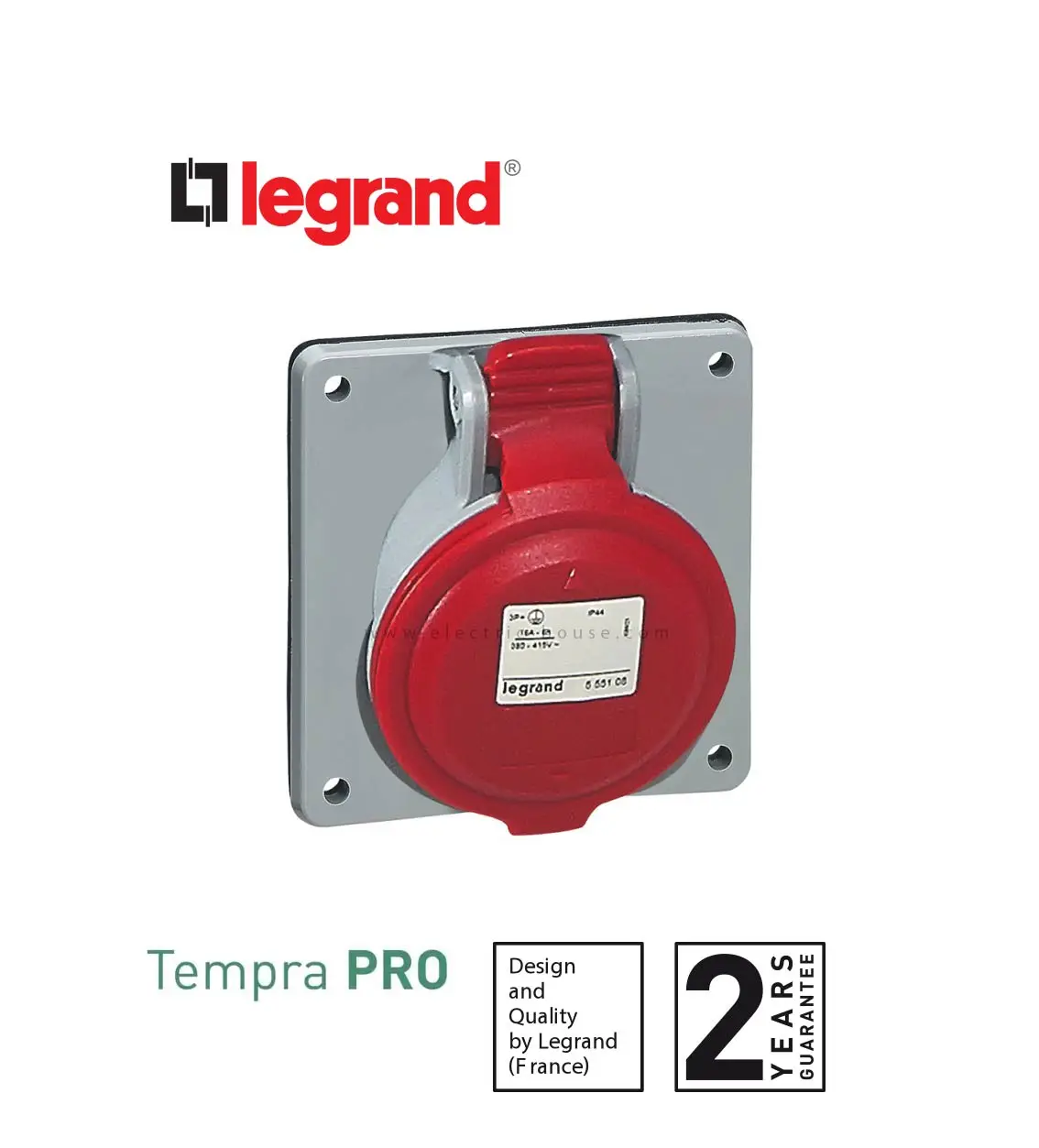 ليجراند - مقبس صناعي P17 تركيب لوحي، مخرج مائل، IP44، 380/415 فولت، 32 أمبير، 3P+N+E
