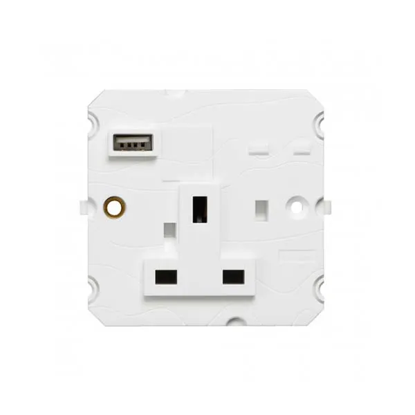 ليجراند - فيش أرتيور - 13 أمبير - 250 فولت - BS - مع شاحن USB من النوع A - قطب واحد - أبيض