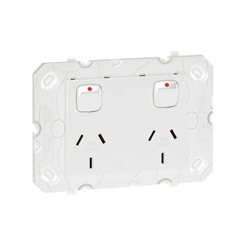 ليجراند - مقبس Arteor، أسترالي، 10A 240V، 2x2P+E Switched، Square، Monobloc، White
