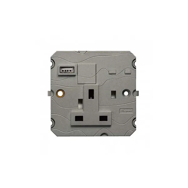 ليجراند - فيش أرتيور - 13 أمبير - 250 فولت - BS - مع شاحن USB من النوع A - قطب واحد - مغنيسيوم