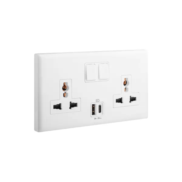 ليجراند - مقبس إلوي، متعدد المعايير، مفرد، أحادي القطب، Switched + USB-A + USB C، 16A، 250V، أبيض