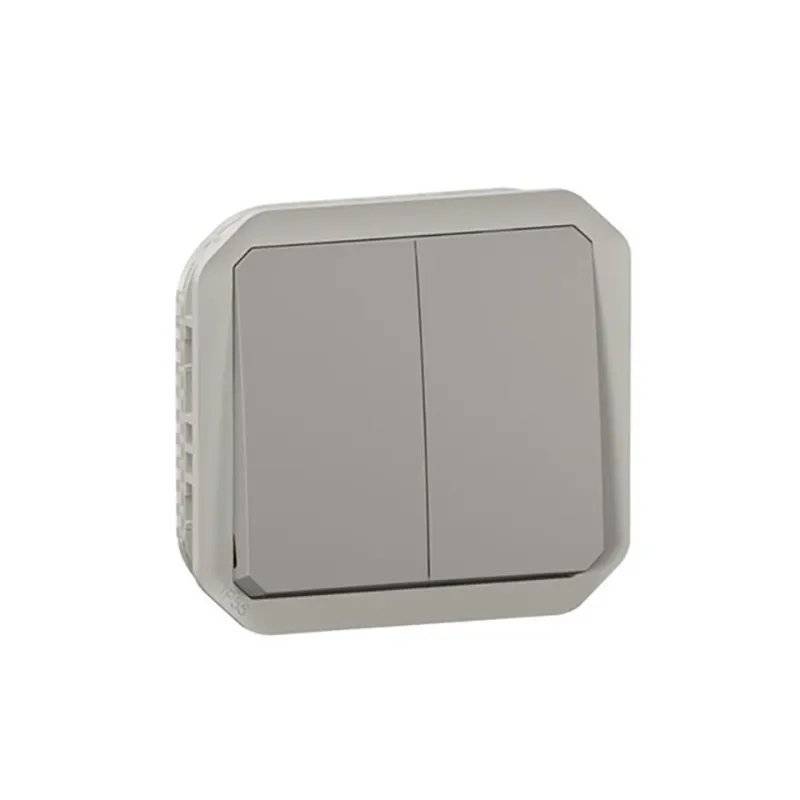 ليجراند - مفتاح/زر ضغط Plexo، IP55، فتحتين،خط 2 + تحويل، 10AX 250V، آلية، رمادي