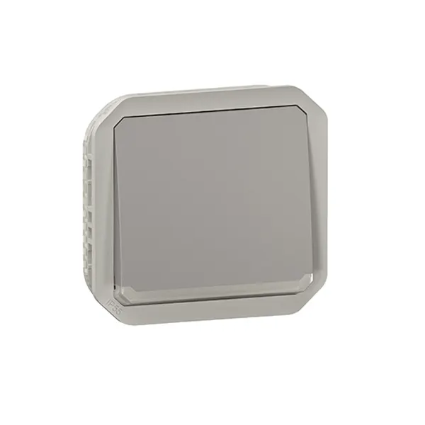 ليجراند - زر ضغط مضيء Plexo، IP55، تحويل + مؤشر، 10A 250V، آلية، رمادي