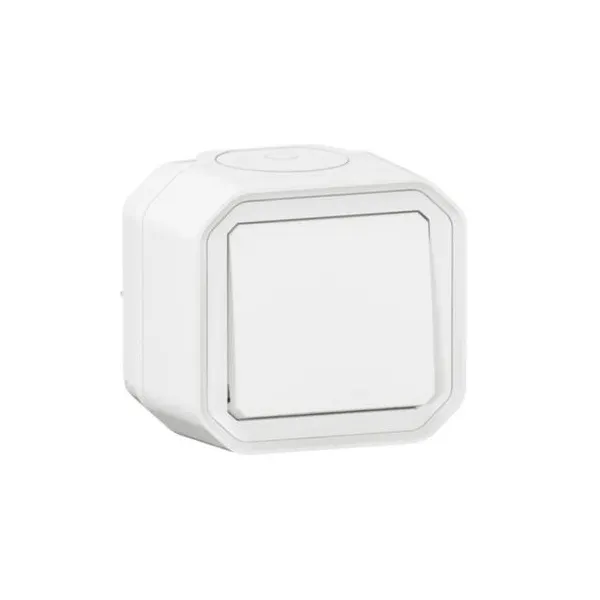 ليجراند - زر ضغط Plexo، IP55، تلامس مفتوح، 10A 250V، تركيب سطحي، أبيض