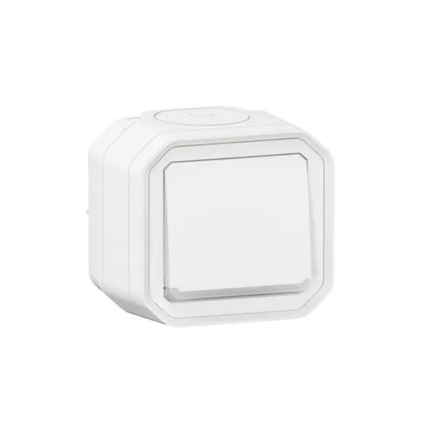 ليجراند - زر ضغط مضيء Plexo، IP55، تلامس مفتوح + مؤشر، 10A 250V، تركيب سطحي، أبيض