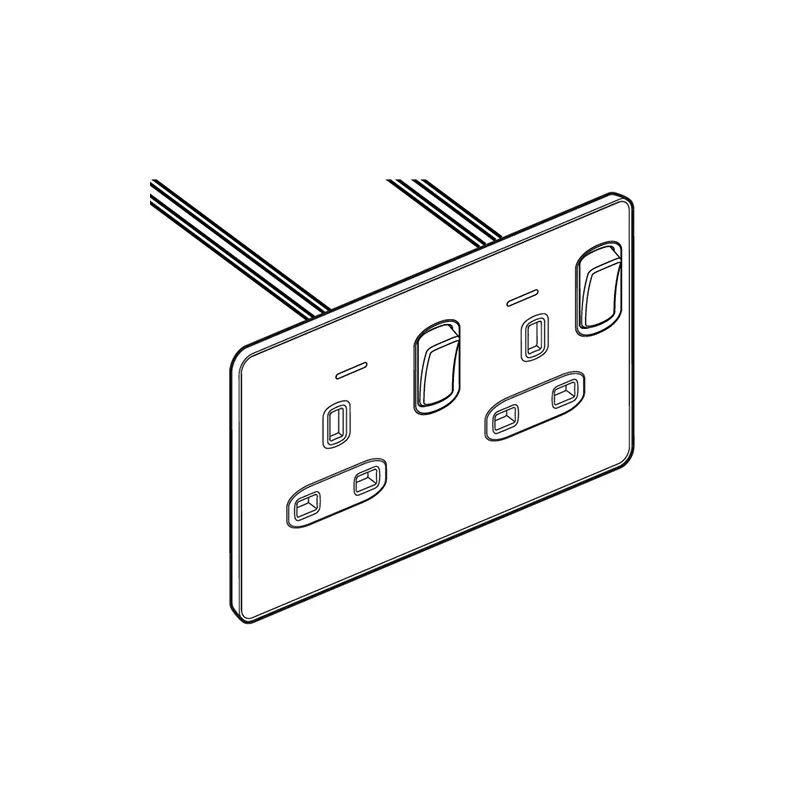 ليجراند - مقبس مزدوج Synergy Sleek، BS، مفتاح، 13A، 250V، 2 موديول، مزود بمؤشر طاقة LED أزرق، Polished  Stainless Steel