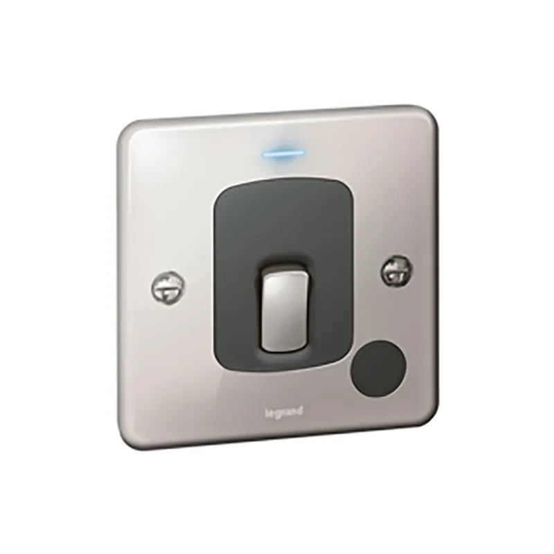 ليجراند - مفتاح مزدوج القطب Synergy Authentic، 20A، 250V، مع مؤشر طاقة LED أزرق + مخرج سلك، Polished Stainless Steel