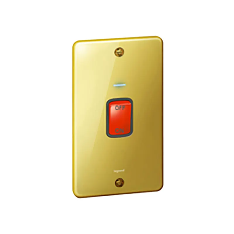ليجراند - مفتاح مزدوج القطب Synergy Authentic، مجوز، 45A، 250V، مع مؤشر طاقة LED أزرق، عمودي، Glossy Gold