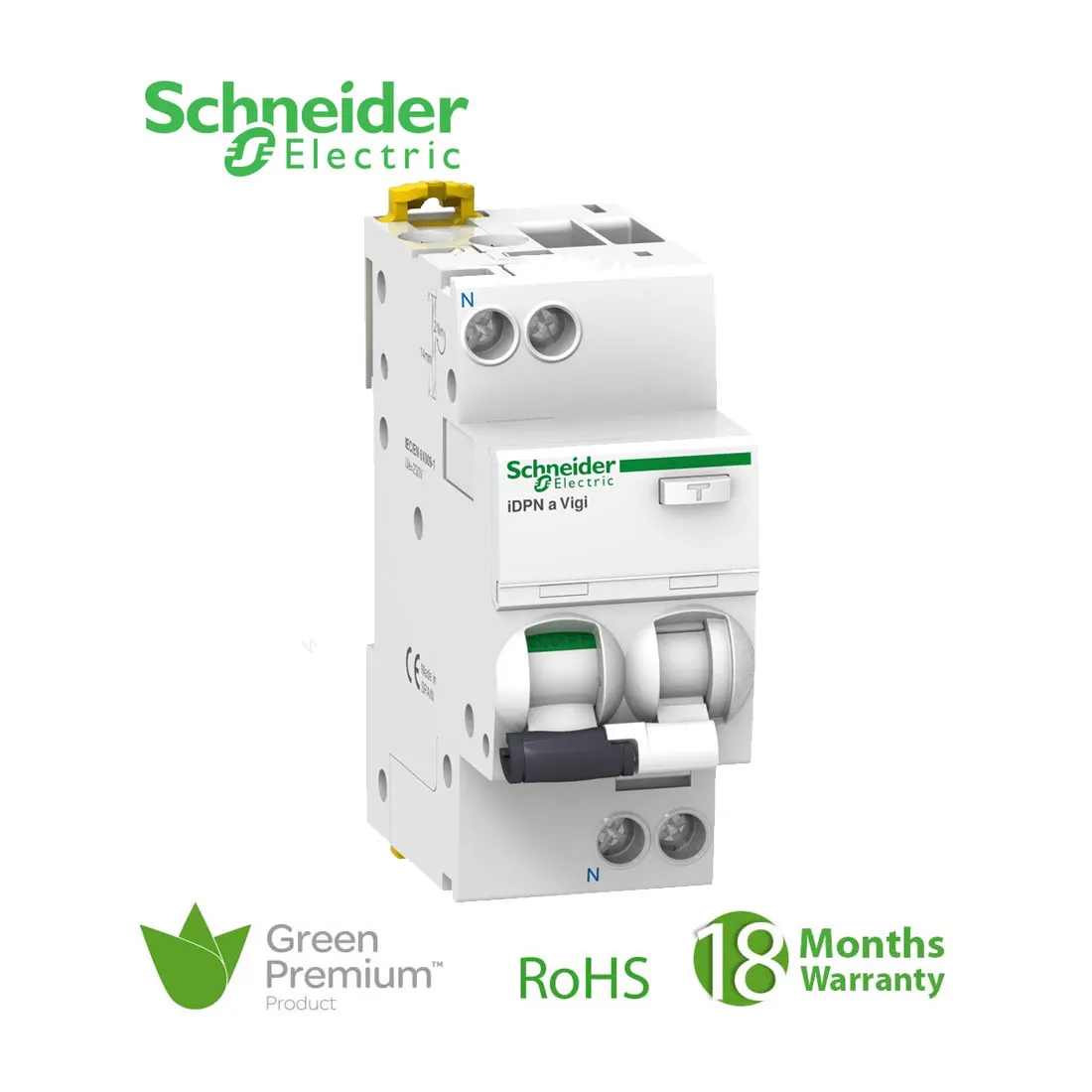 شنايدر - قاطع تفاضل - RCBO, 1P+N, 10A, C Curve, 4500A, 30mA, Type AC