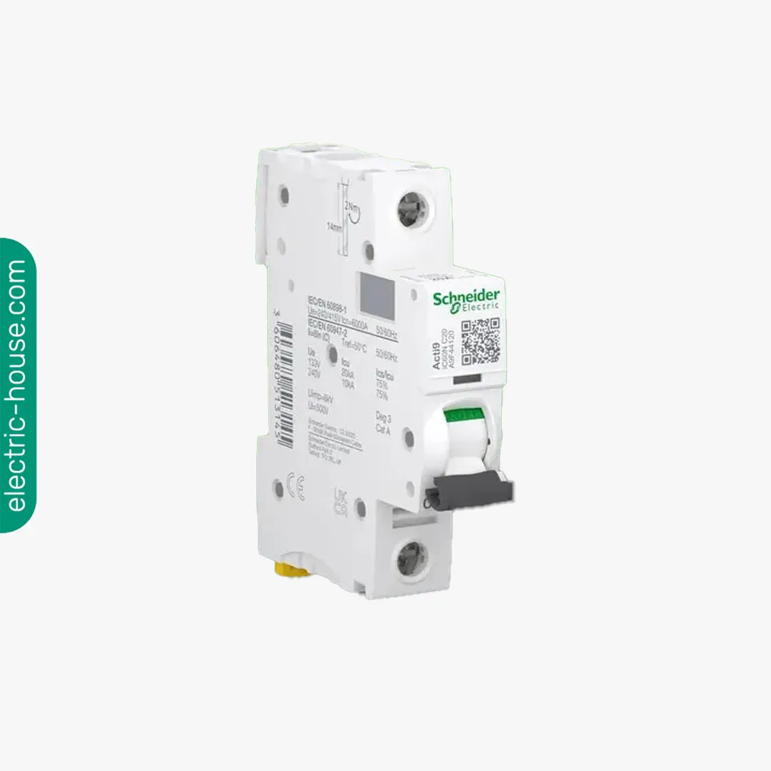 شنايدر - قاطع فرعي 1 خط - 20 أمبير - Acti9 iC60N, 1P, 20A, C Curve
