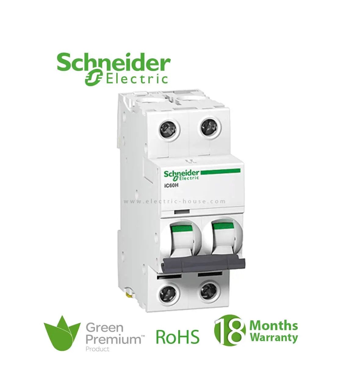 شنايدر - قاطع فرعي 2 خط - 2 أمبير - Acti9 iC60N, 2P, 2A, C Curve