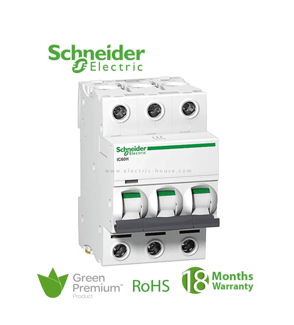 شنايدر - قاطع فرعي 3 خط - 50 أمبير - Acti9 iC60N, 3P, 50A, C Curve