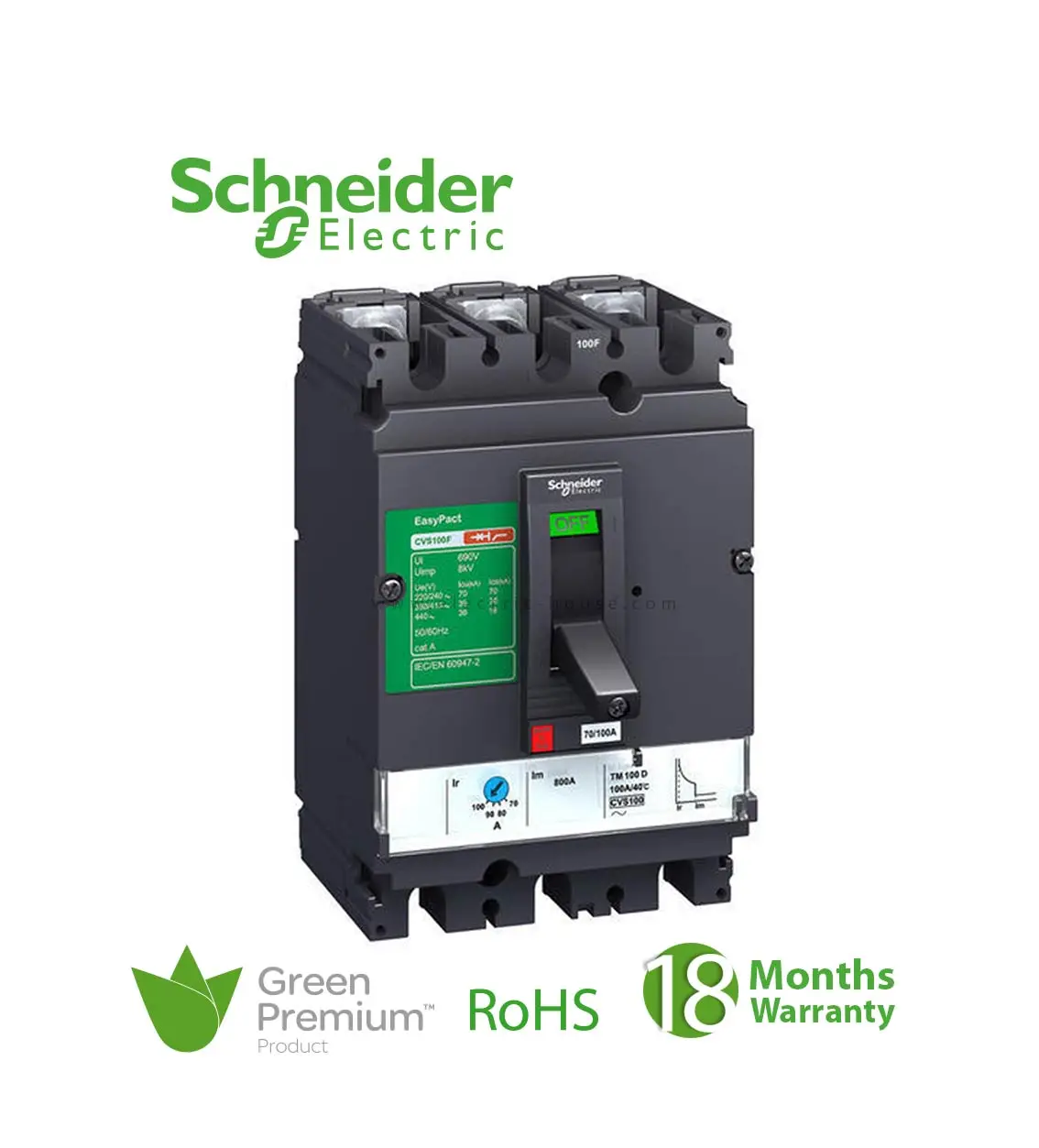 شنايدر - قاطع رئيسي 630 أمبير - EasyPact CVS630F, 36kA at 415 VAC, 630 A ETS 2.3 electronic trip unit, 3P 3d