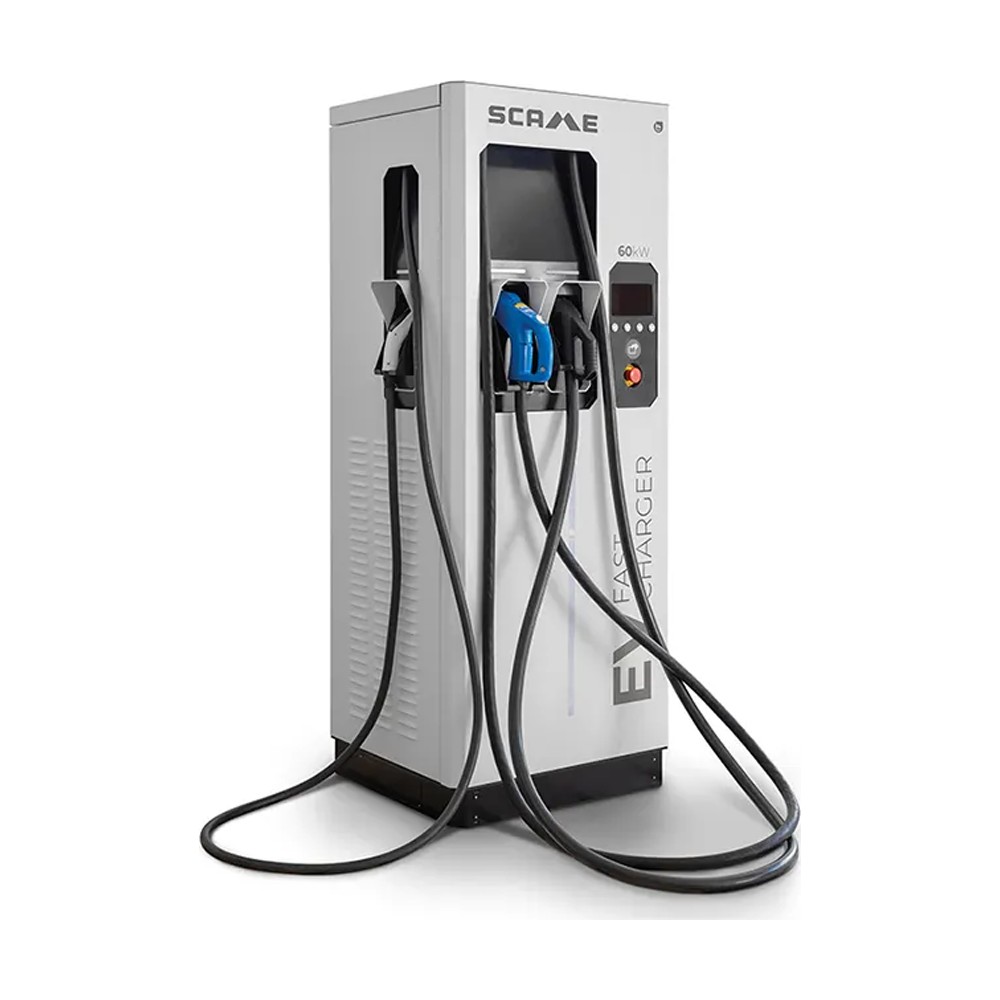 سكامي - محطة شحن DC، 60kW DC + 43kW AC، CCS2 + CHAdeMO + T2، 4.5م