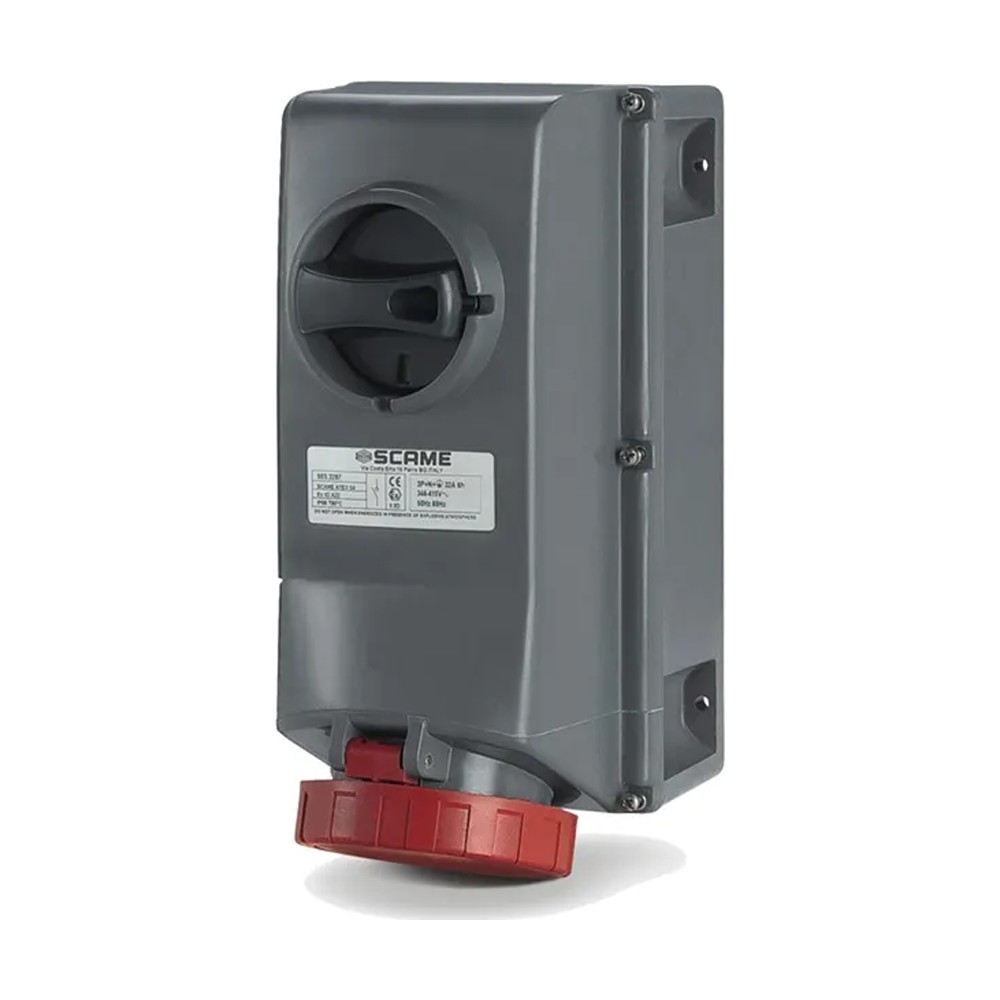 سكامي - مقبس متداخل، 32A، 2P+E، 6h، IP66، 200-250V، II 2D، أطراف لولبية، مع قفل ميكانيكي